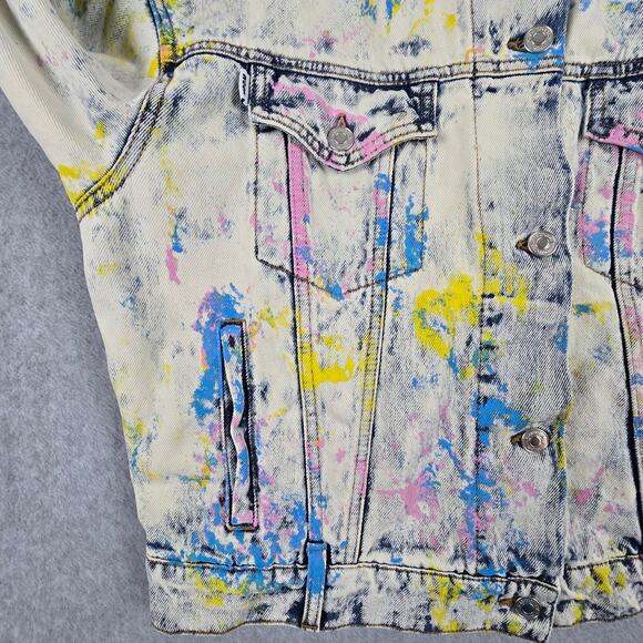 MSGM Jean Multicolor G-Jacket Size 42 US M/8 White Paint Splatter Made in Italy - Picture 10 of 16